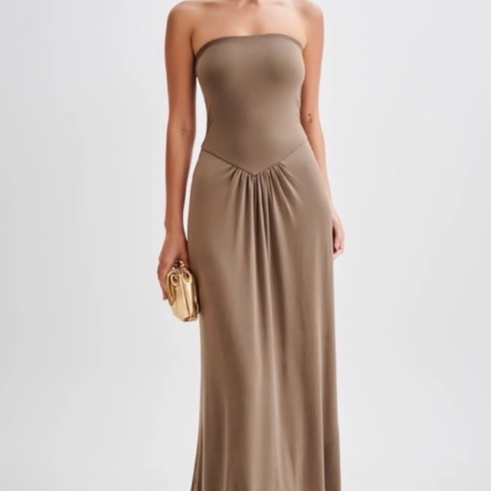 Meshki Strapless Tan Dress